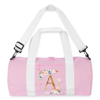 Un monogramme, floral, personnalisable - Sac de sport recyclé - rose/blanc - Devant