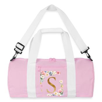 S Monogramme, Floral, Personnalisable - Sac de sport recyclé - rose/blanc - Devant