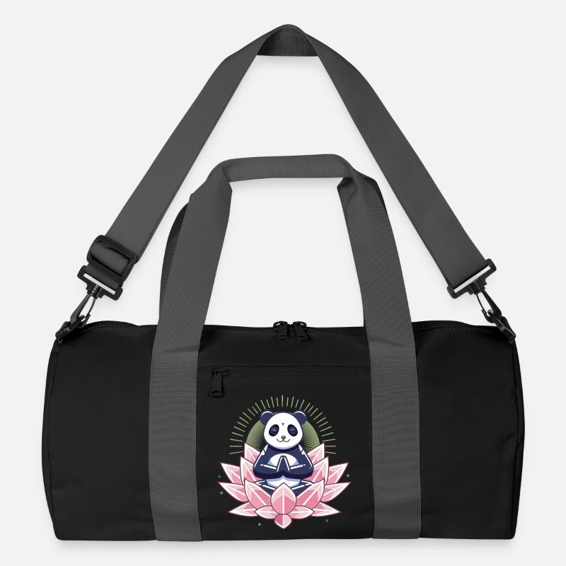 Meditierender Panda auf Lotusblüte Recycelte Duffel Bag