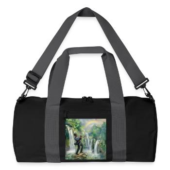 Jazz Trompeter vor Wasserfällen im Dschungel - Recycelte Duffel Bag - Schwarz/Graphitgrau - Vorne