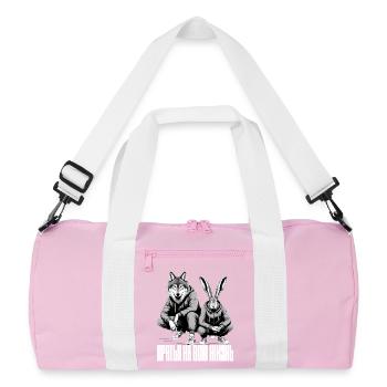 Russian Squat Slavs Hare and Wolf Brothers Gift - Recycled Duffel Bag - pink/white - Front