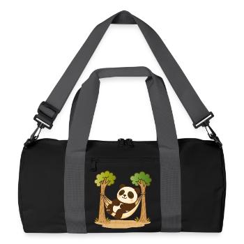 Panda in Hängematte – Entspanntes Tiermotiv - Recycelte Duffel Bag - Schwarz/Graphitgrau - Vorne