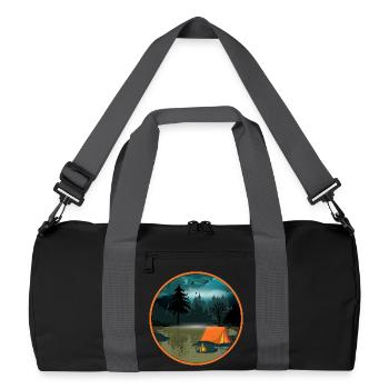 Camping de nuit dans la forêt avec feu de camp et tente - Sac de sport recyclé - noir/gris graphite - Devant