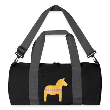 Dala Horse Knitting Pattern Horses Scandinavian Decoration - Recycled Duffel Bag - black/graphite grey - Front