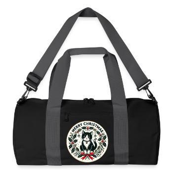 Couronne de houx festive en forme de chat noir - Sac de sport recyclé - noir/gris graphite - Devant