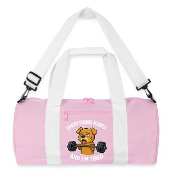 Exhausted Dog Lifting Weights - Recycled Duffel Bag - pink/white - Front