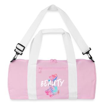 Bunte Kampffisch-Illustration mit Mot Beauté - Recycelte Duffel Bag - Rosa/Weiß - Vorne
