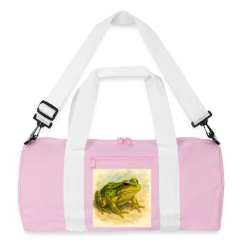 Watercolor Green Frog - Recycled Duffel Bag - pink/white - Front