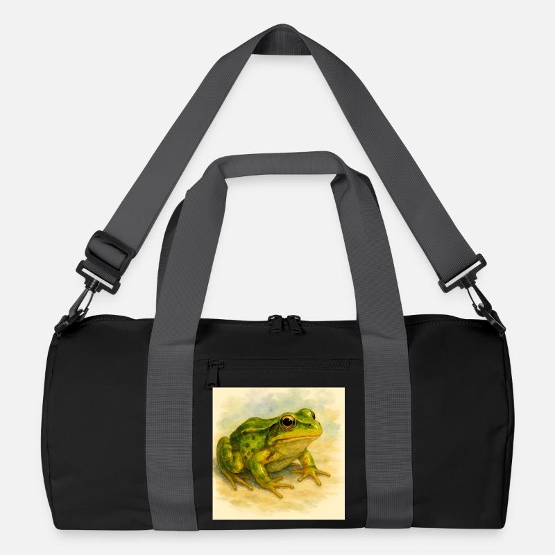 Watercolor Green Frog - Recycled Duffel Bag - black/graphite grey