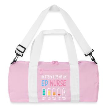 Emergency Nurse Battery Level Levels Humor - Recycled Duffel Bag - pink/white - Front