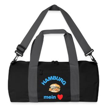 Hamburg ❤️, Fischbrötchen Love! Fischkopp - Recycelte Duffel Bag - Schwarz/Graphitgrau - Vorne