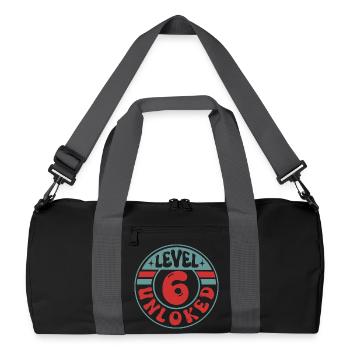 Level 6 Unlocked – Cool Gamer Birthday Design - Recycled Duffel Bag - black/graphite grey - Front