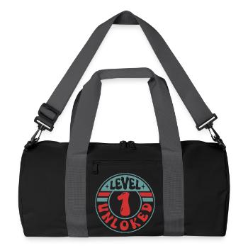 Level 1 Unlocked – Cooles Gamer Design - Recycelte Duffel Bag - Schwarz/Graphitgrau - Vorne