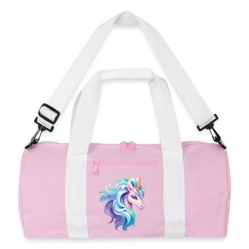 Buntes Einhorn Kopfportrait - Recycelte Duffel Bag - Rosa/Weiß - Vorne