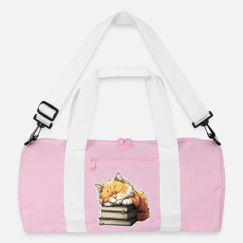 Cute Cat Sleeping on Book Pile Recycled Duffel Bag
