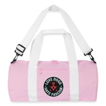 J’aime les chiens, je déteste le fascisme - Produits dérivés antifascistes - Sac de sport recyclé - rose/blanc - Devant