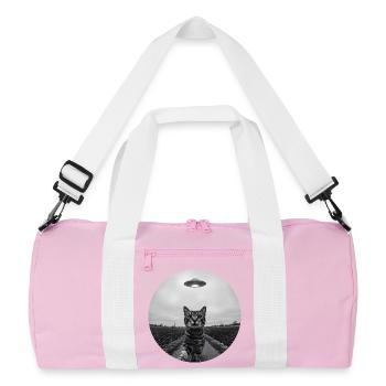 Funny UFO Space Cat Alien Design - Recycled Duffel Bag - pink/white - Front