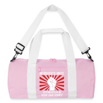 Introverts Unite Separately at Home Slogan - Recycled Duffel Bag - pink/white - Front