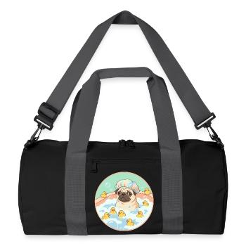 Mopps beim Badespaß - Recycelte Duffel Bag - Schwarz/Graphitgrau - Vorne