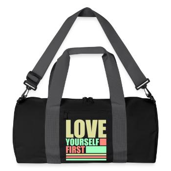 Love Yourself First Selbstliebe Selbstfürsorge - Recycelte Duffel Bag - Schwarz/Graphitgrau - Vorne