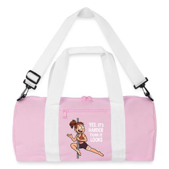 Pole Dance Cartoon – Harder Than It Looks - Recycled Duffel Bag - pink/white - Front