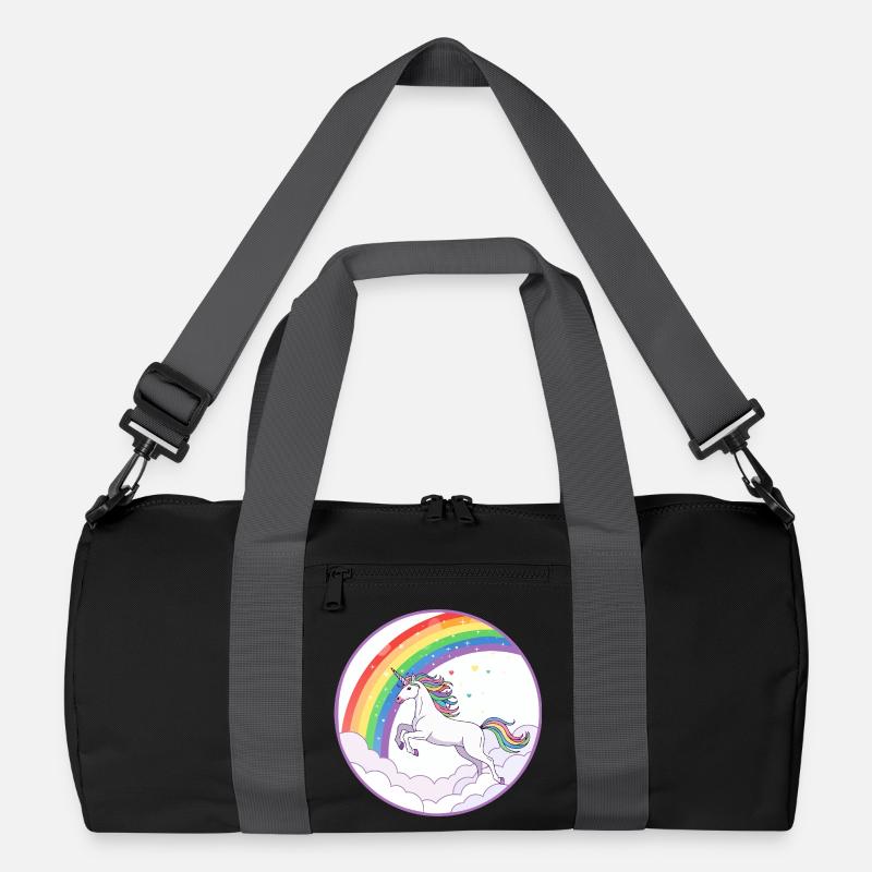 Regenbogen Einhorn über Wolken Herzchen Motiv Recycelte Duffel Bag
