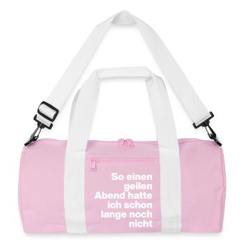 SO GEILEN ABEND HATTE ICH LANGE NICHT, PARTY 🍻 - Recycelte Duffel Bag - Rosa/Weiß - Vorne