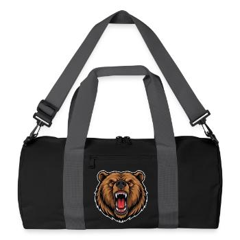 Wild Brown Bear Anger Logo Maskottchen Bär - Recycelte Duffel Bag - Schwarz/Graphitgrau - Vorne