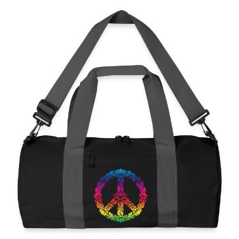 Peace Zeichen Blumen Floral Boho Style - Recycelte Duffel Bag - Schwarz/Graphitgrau - Vorne