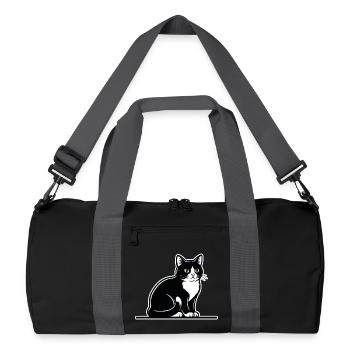 Tuxedo Cat Black and White Portrait Elegant Seated - Recycled Duffel Bag - black/graphite grey - Front