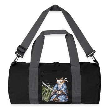 Samurai Cat with Katana – Japanese Ukiyo-e Style - Recycled Duffel Bag - black/graphite grey - Front