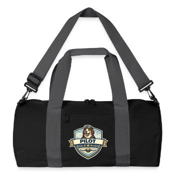 Dog Pilot Badge Cartoon - Recycled Duffel Bag - black/graphite grey - Front