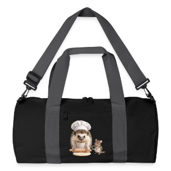 Hedgehog baker with mouse helper - Recycled Duffel Bag - black/graphite grey - Front