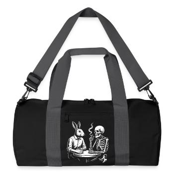 Kaninchen und Skelett trinken Bier am Tisch - Recycelte Duffel Bag - Schwarz/Graphitgrau - Vorne
