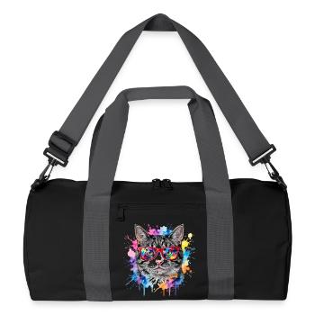 Cat Face in Rainbow Watercolor Gift - Recycled Duffel Bag - black/graphite grey - Front
