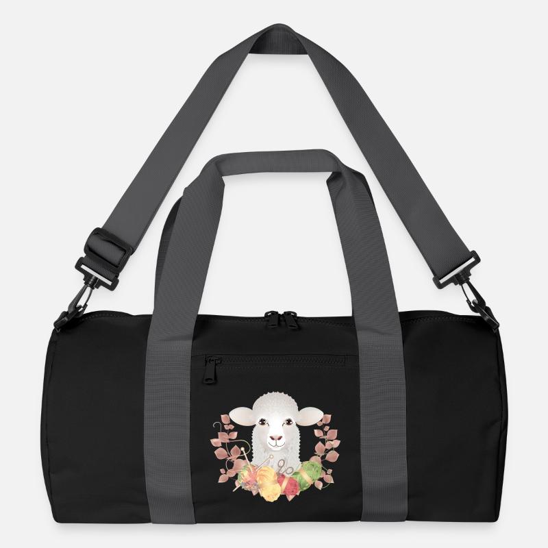 A cute sheep with wool and knitting needles Recycled Duffel Bag