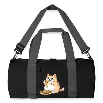Chat potelé mignon mangeant de la pizza - Sac de sport recyclé - noir/gris graphite - Devant