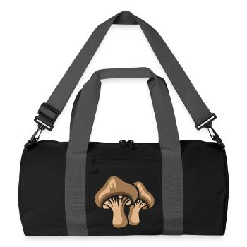 Two Cartoon Mushrooms – Funny Nature & Forest Design - Recycled Duffel Bag - black/graphite grey - Front