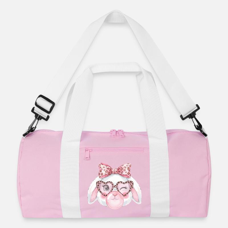 Leopard Glasses Easter Bunny with Pink Bow Recycled Duffel Bag