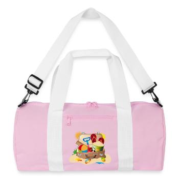 voller Koffer gepackt für den Strandurlaub - Recycelte Duffel Bag - Rosa/Weiß - Vorne