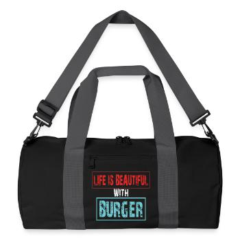 Joie de vivre with a burger saying - Recycled Duffel Bag - black/graphite grey - Front