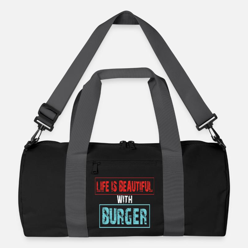 Lebensfreude mit Burger Spruch Recycelte Duffel Bag