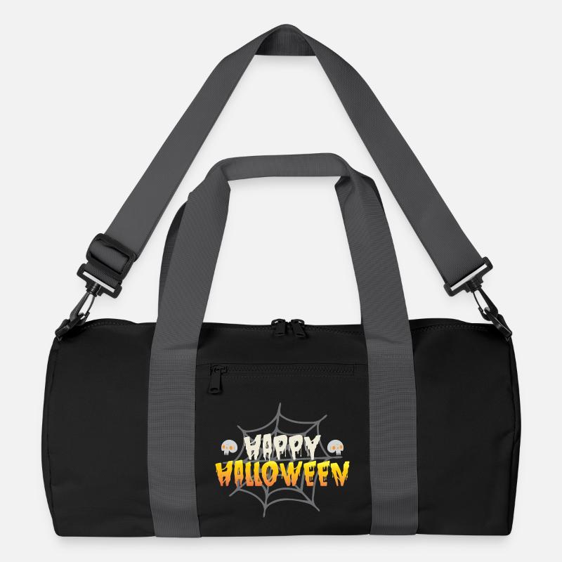 Happy Halloween with spider web and skull Recycled Duffel Bag