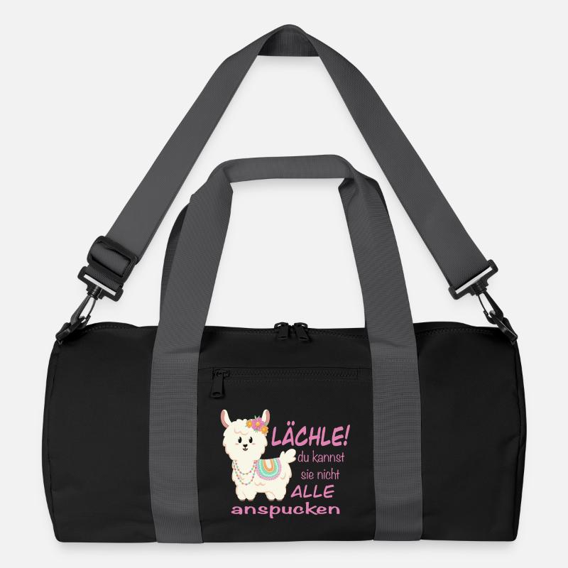 Lama Lächle! lustiger Spruch - Recycelte Duffel Bag - Schwarz/Graphitgrau