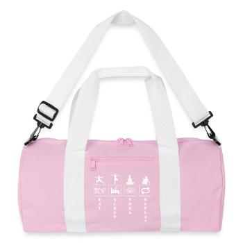 Funny Yoga Quote Eat Sleep Repeat - Recycled Duffel Bag - pink/white - Front