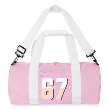 6 7 – Trendiges, minimalistisches Textdesign, - Recycelte Duffel Bag - Rosa/Weiß - Vorne