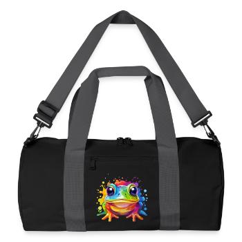 Frosch Design bunt - Recycelte Duffel Bag - Schwarz/Graphitgrau - Vorne