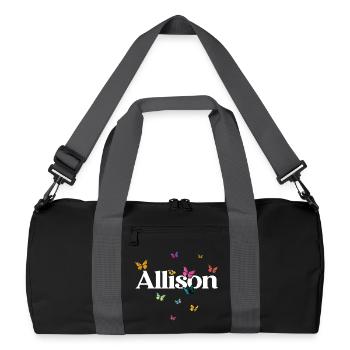 Beau prénom de fille avec des papillons ALLISON - Sac de sport recyclé - noir/gris graphite - Devant