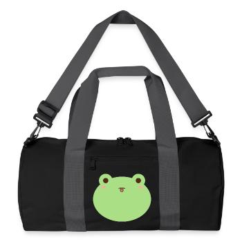 Cute Frog Cartoon Face Design - Recycled Duffel Bag - black/graphite grey - Front