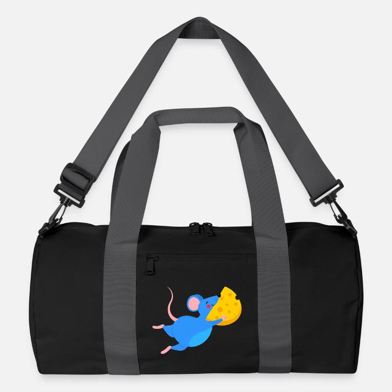 Fröhliche blaue Maus & gelber Käse - Recycelte Duffel Bag - Schwarz/Graphitgrau